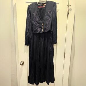 Vintage JBS Ltd Navy Maxi Dress with Embroidered Cropped Jacket Size 12